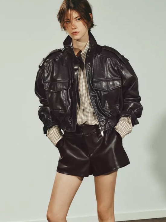 Zara Jackets & Blazers - Zara Faux Leather Cargo Pocket Cropped Bomber Jacket size large